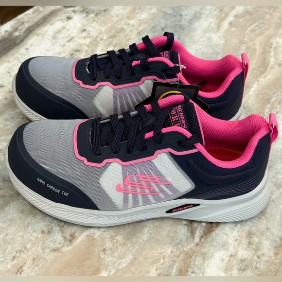 NWT Women’s SKECHERS Carbix-Niyla Carbon toe work sneakers- navy/pink. Size 8.5 - Picture 3 of 11